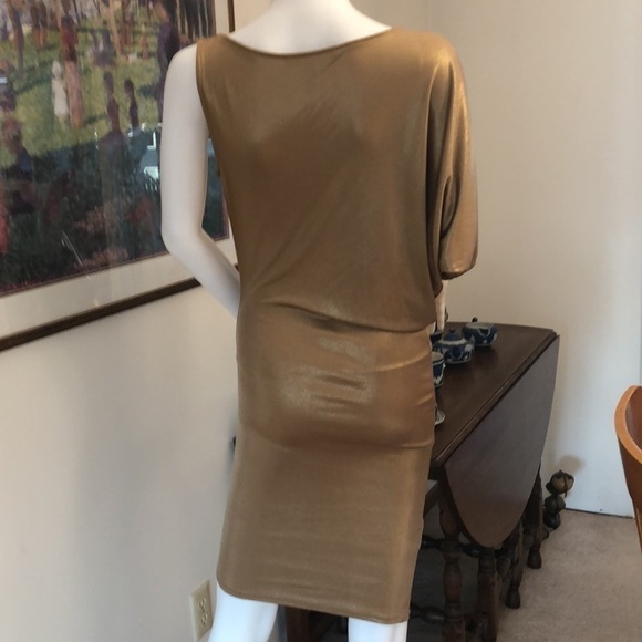 BCBGMAXAZRIA Gold Abrial Asymmetric Dress Extra Small - Picture 5 of 8
